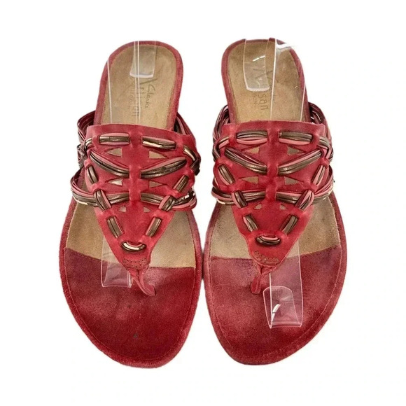 Clarks artesian collection womens sandals size 8.5 red suede thong flip flops - Picture 4 of 14